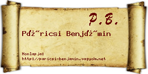 Páricsi Benjámin névjegykártya